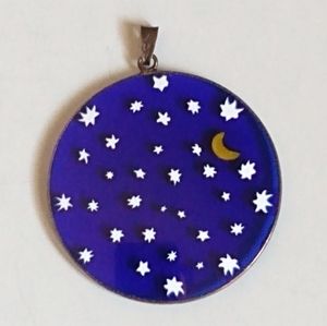 Antica Murrina Venezia Italian Murano Glass Blue Sky Stars Moon 2 Inch Pendant